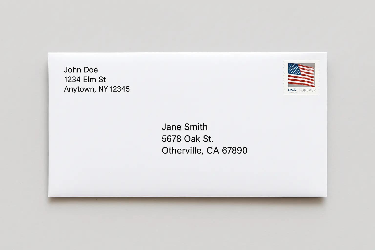 Sample envelope format showing correct way to address an envelope for USPS