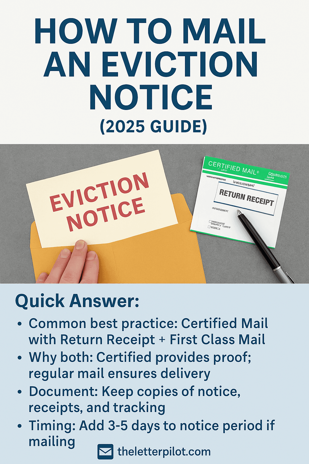 Eviction notice being sent by certified mail to a tenant