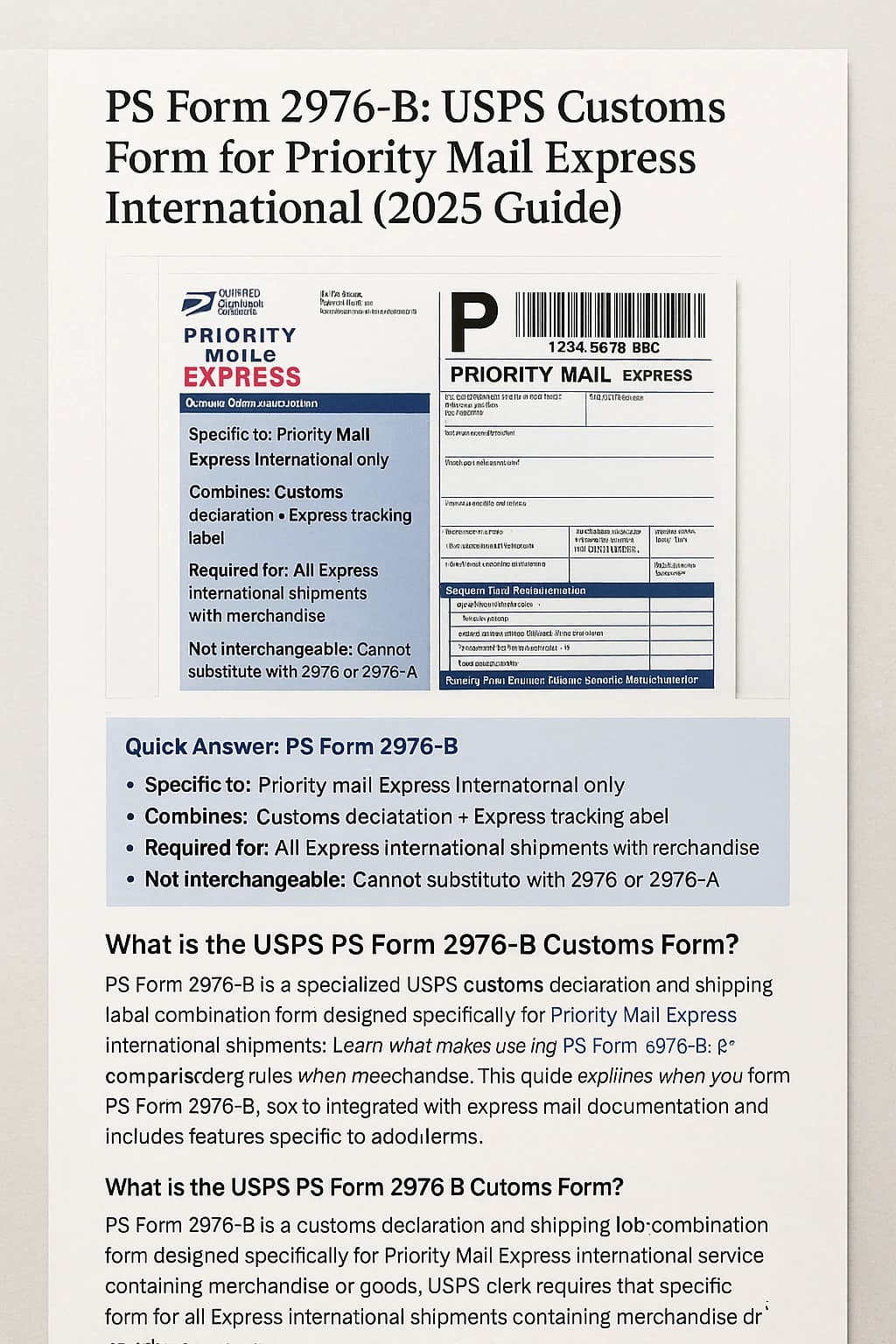 PS Form 2976-B: USPS Customs Form for Priority Mail Express International (2025 Guide) - Step-by-step guide with examples and screenshots
