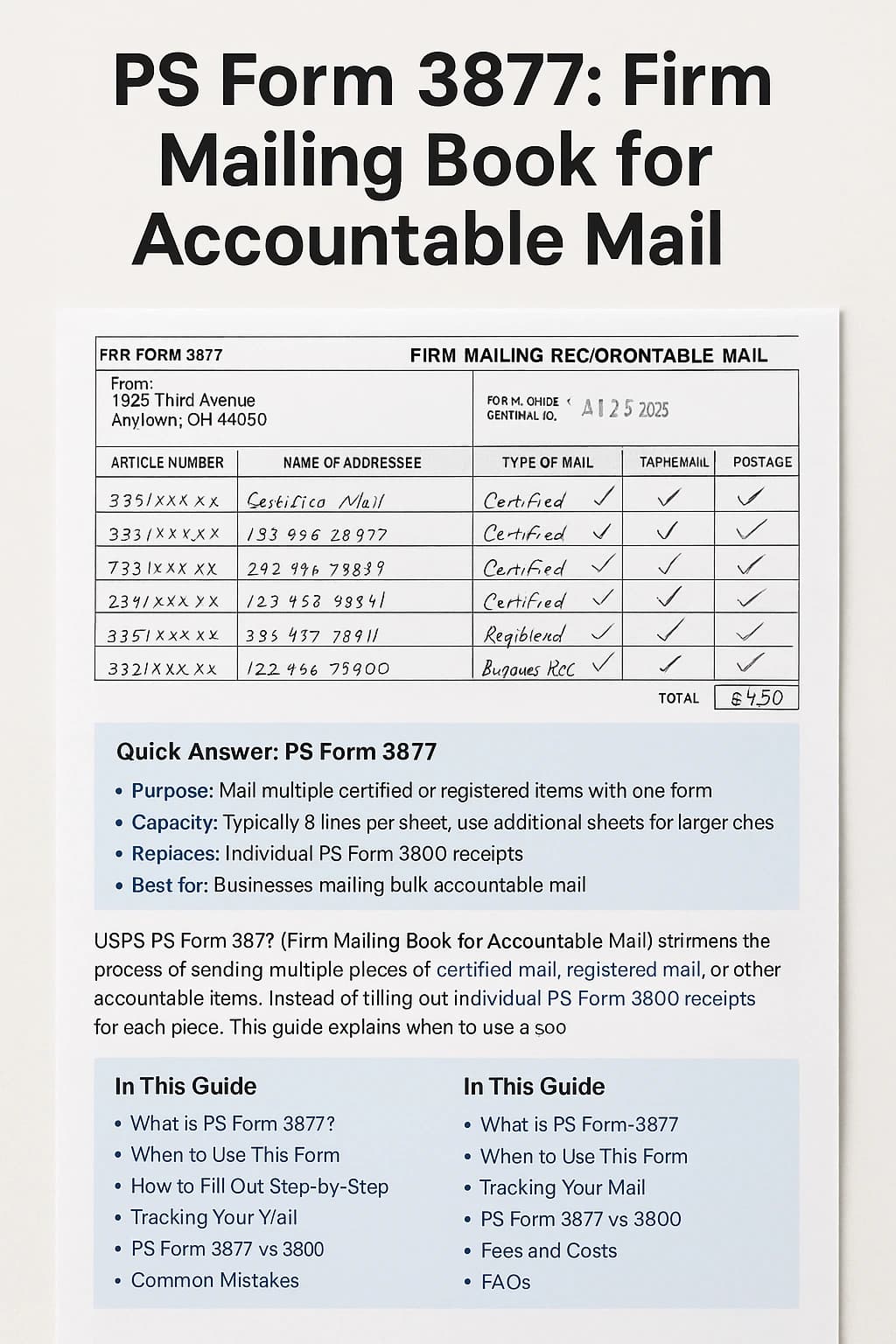 PS Form 3877: Firm Mailing Book for Accountable Mail - Step-by-step guide with examples and screenshots