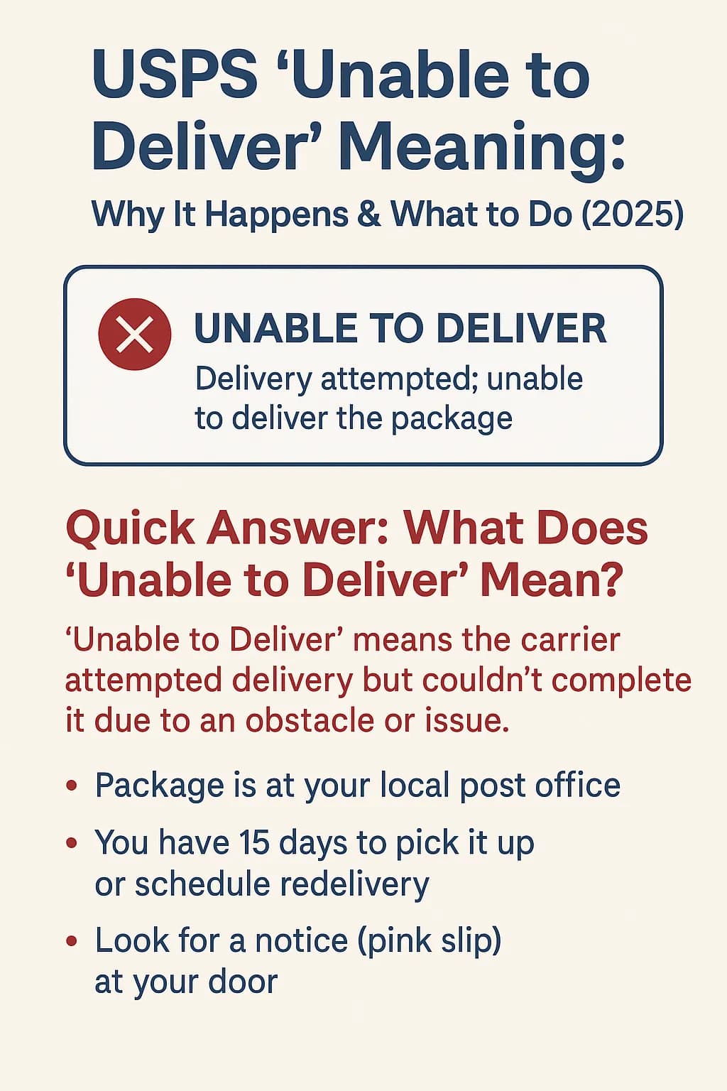 USPS "Unable to Deliver" Meaning: Why It Happens & What to Do (2025) - Step-by-step guide with examples and screenshots