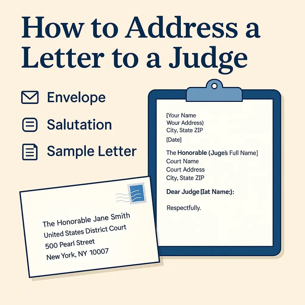 Proper format for addressing a letter to a judge showing envelope addressing and formal salutation