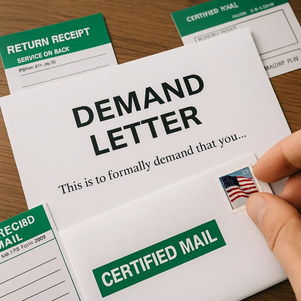 Demand letter being sent by certified mail with return receipt