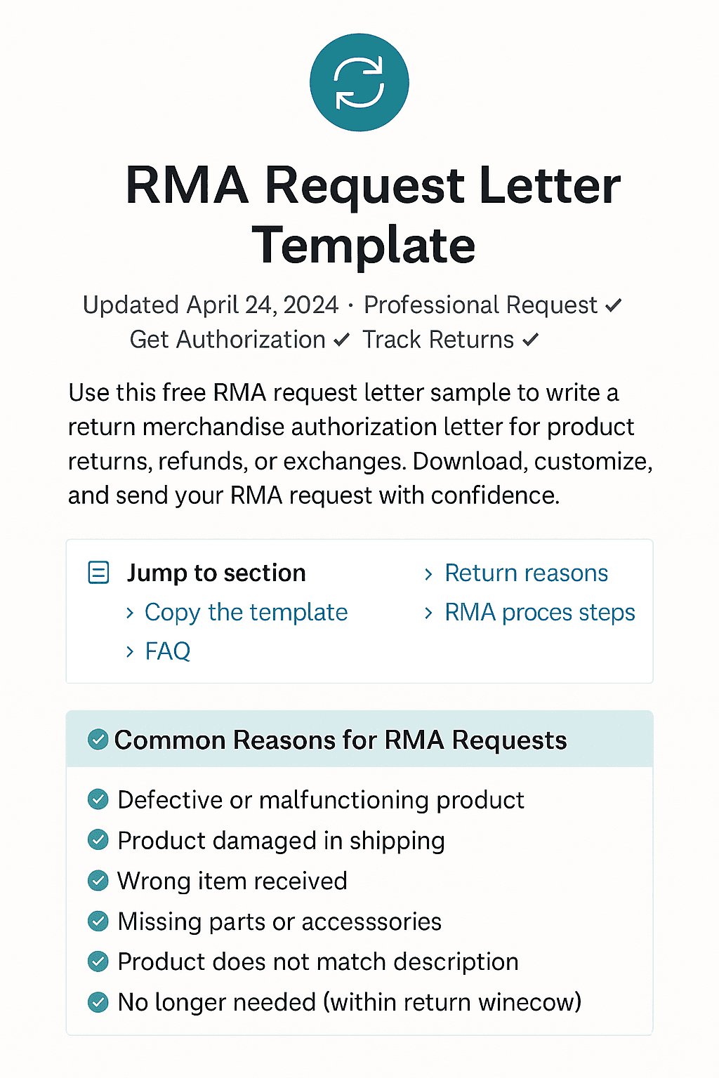 RMA Request Letter Template preview